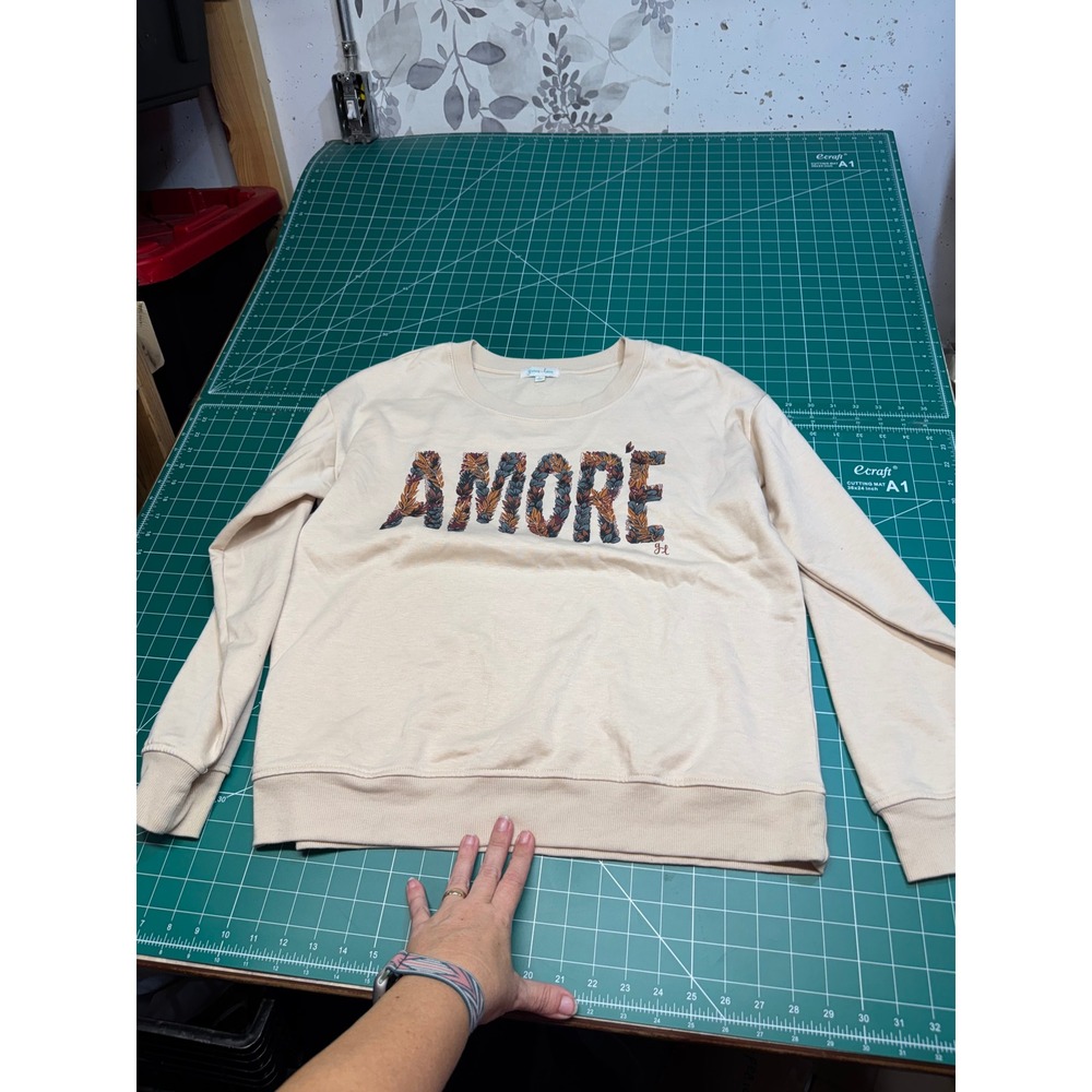 Grace & Lace Amore Sweatshirt Cream Floral Embroidered Pullover Large